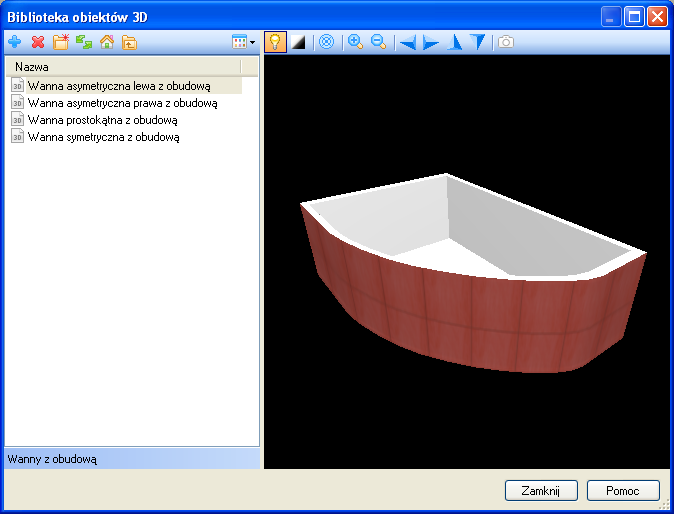 Przykładowa wanna z obrazem obudowy