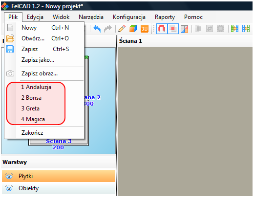 Lista ostatnio otwartych projektów
